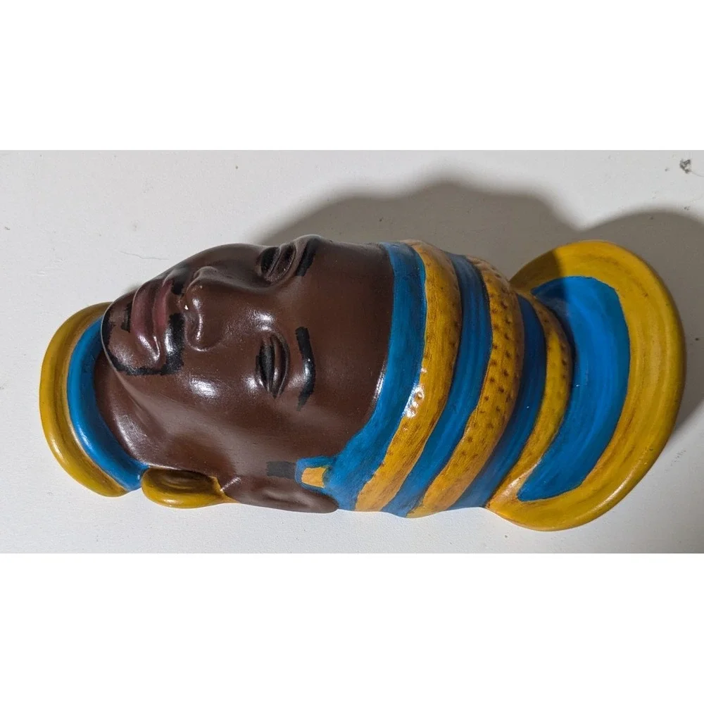 Mid-Century Modern African Bust Statuettes, Plaster Wall Hangings Atlantic Molds